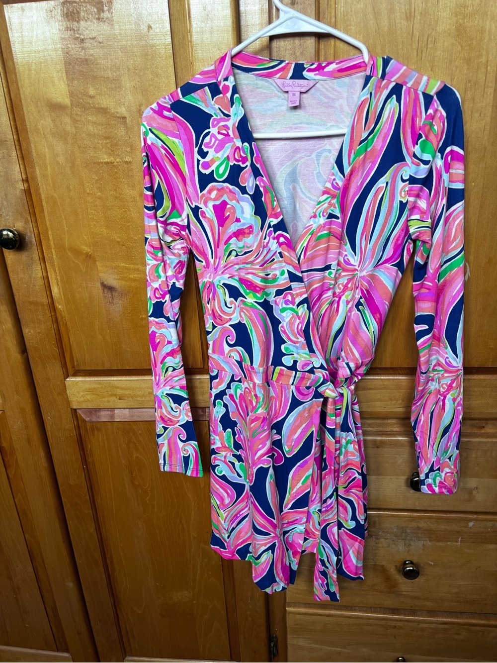 Lilly Pulitzer Pink & Navy Abstract Floral Wrap Dress/Skort